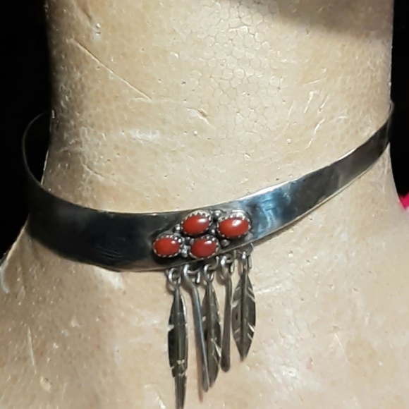 Navajo Coral and Silver Choker by Bruce Morgan - Picture 7 of 8